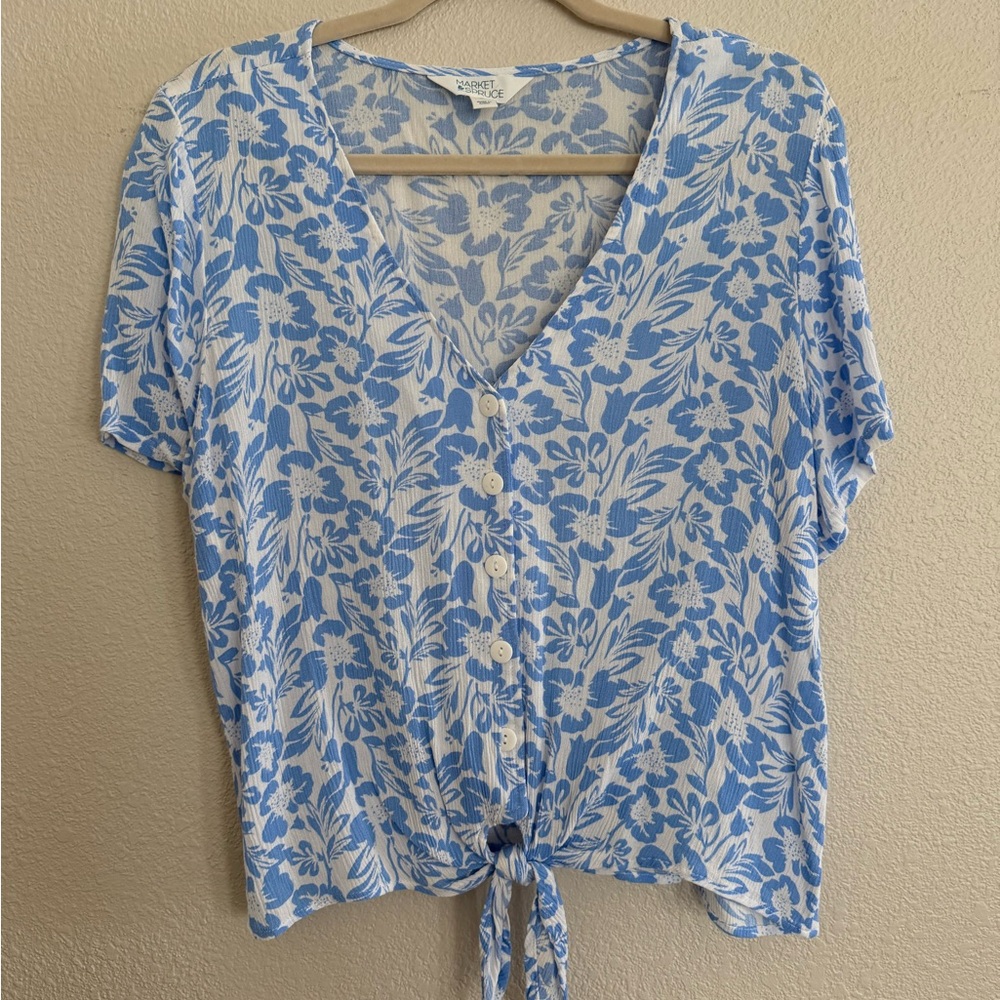 Floral Blue Button-Up Top